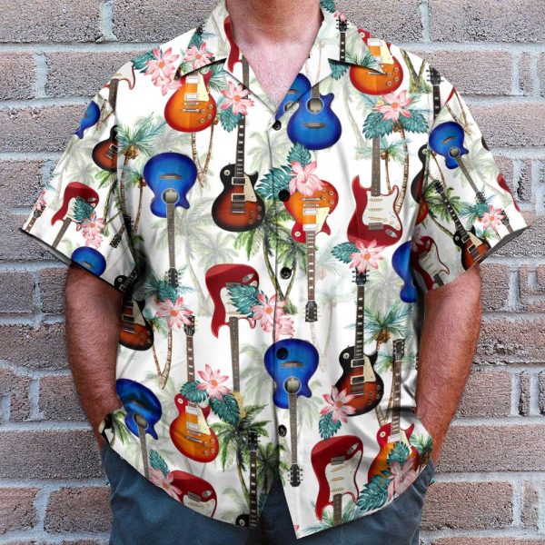 Guitar Tropical Flowers Pattern Hawaiian Shirt