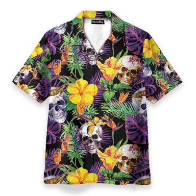 Skull Tropical Leaves Pattern Hawaiian Shirt