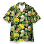 Softball And Beer In Tropical Green Leaves Hawaiian Shirt