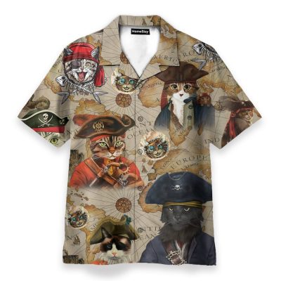 Amazing Pirate Cat Funny Button'S Up Shirts Hawaiian Shirt