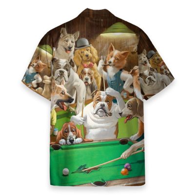 Vintage Dogs Playing Billiard Pool Hawaiian Shirt