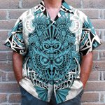 Nordic Viking Owl Tattoo Blue Color Hawaiian Shirt