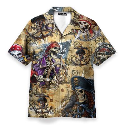Pirate Skull Men'S Button'S Up Shirts Hawaiian Shirt