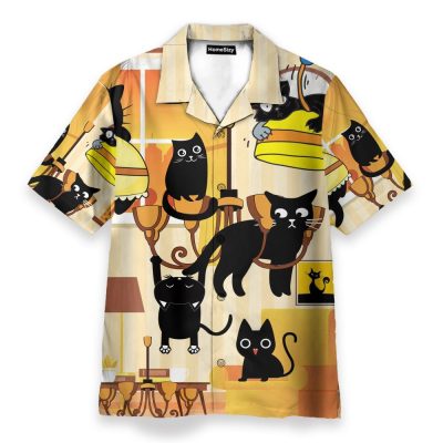 Black Cat Swing From Chandeliers Hawaiian Shirt
