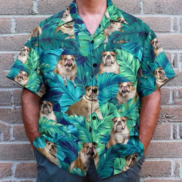 England Bulldog Tropical Leaves Pattern Hawaiian Shirt