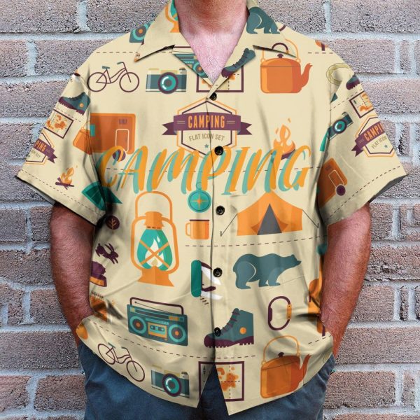 Camping Men'S Button'S Up Shirts Hawaiian Shirt & Beach Shorts