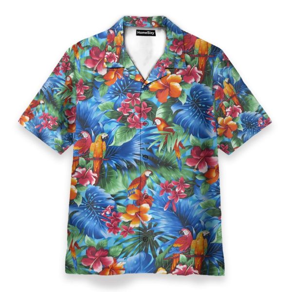 Parrot In Tropical Green Leaves Hawaiian Shirt & Beach Shorts