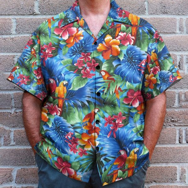 Parrot In Tropical Green Leaves Hawaiian Shirt & Beach Shorts