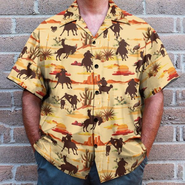 Vintage Texas Desert Cowboy Horse Racing Hawaiian Shirt & Beach Shorts
