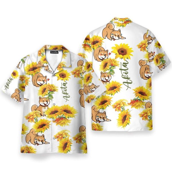 Akita Sunflower Funny Button'S Up Shirts Hawaiian Shirt