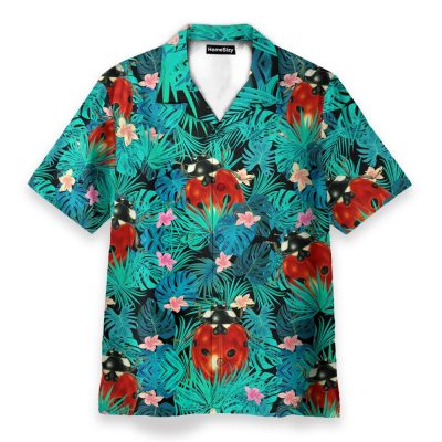 Ladybug In Tropical Green Leaves Hawaiian Shirt