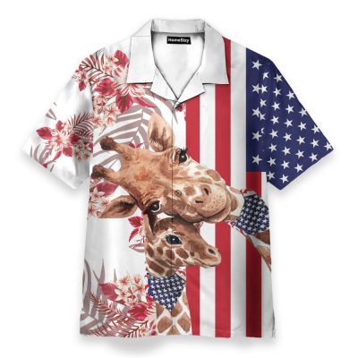 Giraffe 4Th July America Independence Day America Flag Pattern Hawaiian Shirt