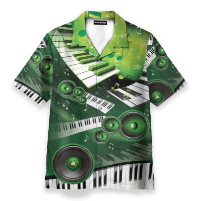 Amazing Green Piano And Loudspeaker Hawaiian Shirt