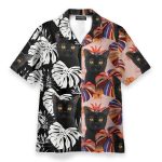 Black Cat Tropical Leaves Pattern Hawaiian Shirt & Beach Shorts