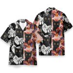 Black Cat Tropical Leaves Pattern Hawaiian Shirt & Beach Shorts