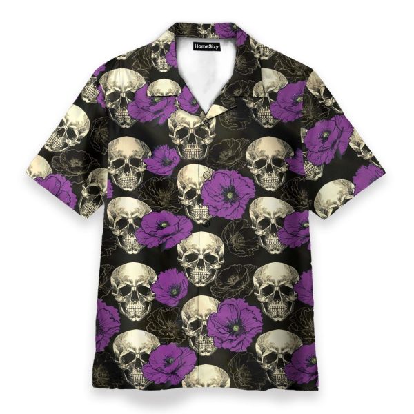 Skull And Purple Flower Tropical Hawaiian Shirt