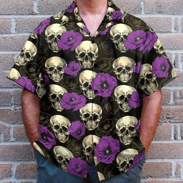 Skull And Purple Flower Tropical Hawaiian Shirt