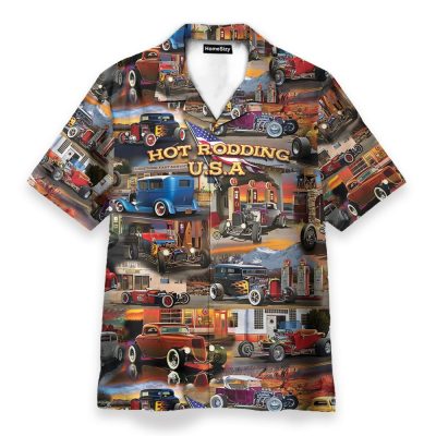 Hot Rodding Usa Car Men'S Button'S Up Shirts Hawaiian Shirt