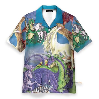 Dragon Unicorn Love Funny Button'S Up Shirts Hawaiian Shirt
