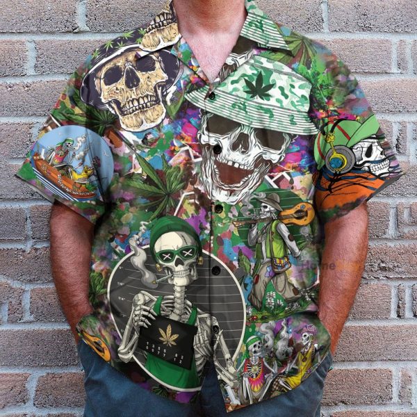 Skull Hippie Men'S Button'S Up Shirts Hawaiian Shirt