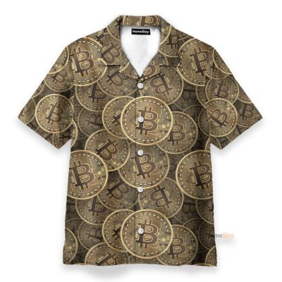 Realistic Seamless Bitcoin Cryptocurrency Hawaiian Shirt & Beach Shorts