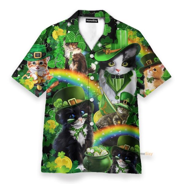 Irish Saint Patricks Day Cats Shamrocks Shirt For Pet Lover Hawaiian Shirt