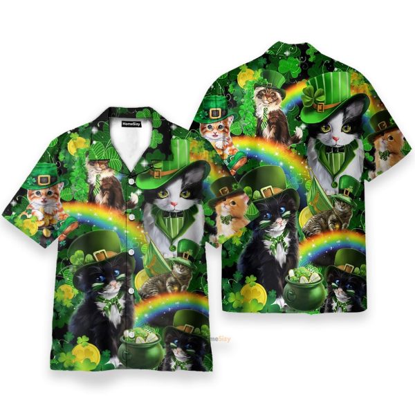 Irish Saint Patricks Day Cats Shamrocks Shirt For Pet Lover Hawaiian Shirt