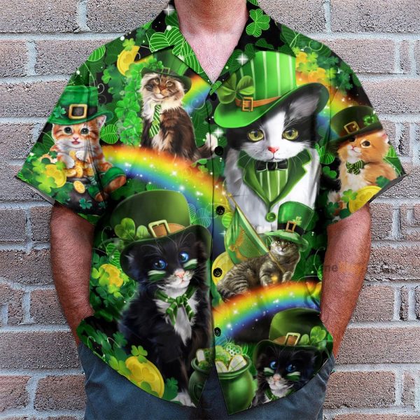 Irish Saint Patricks Day Cats Shamrocks Shirt For Pet Lover Hawaiian Shirt