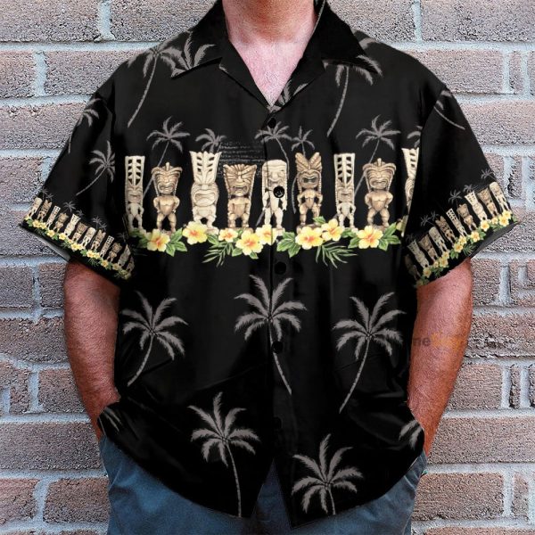 Awesome Black Tiki Men'S Button'S Up Shirts Hawaiian Shirt