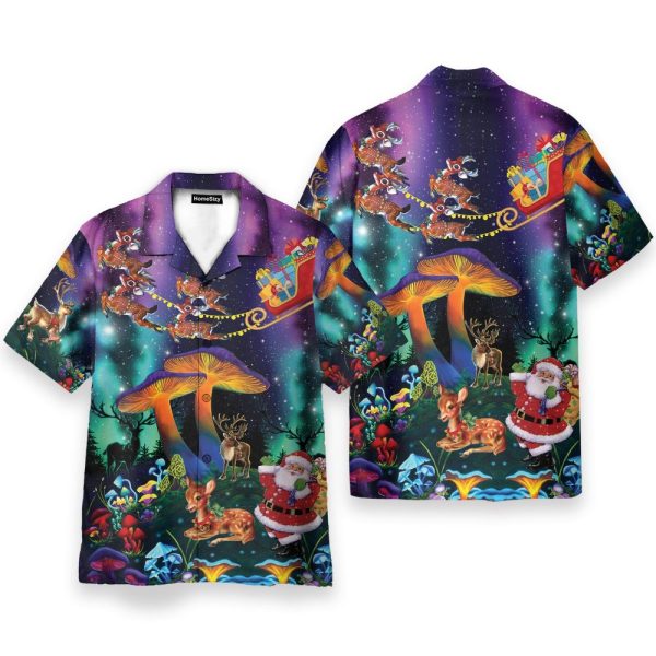 Christmas Santa Claus Party Neon Mushroom Hippie Hawaiian Shirt