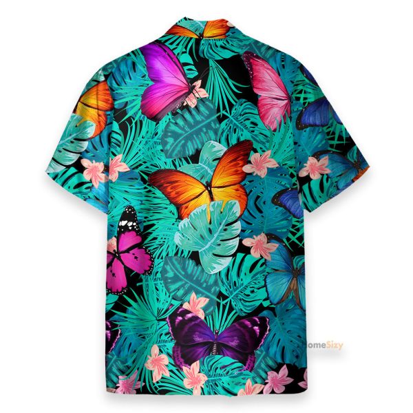 Colorful Butterfly Tropical Leaves Pattern Hawaiian Shirt