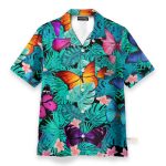 Colorful Butterfly Tropical Leaves Pattern Hawaiian Shirt