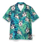Husky In Tropical Green Leaves Hawaiian Shirt