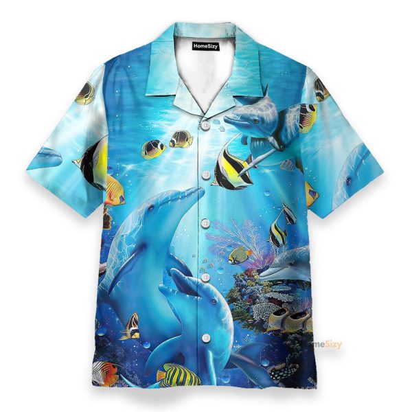Dancing Dolphin In Blue Ocean Hawaiian Shirt
