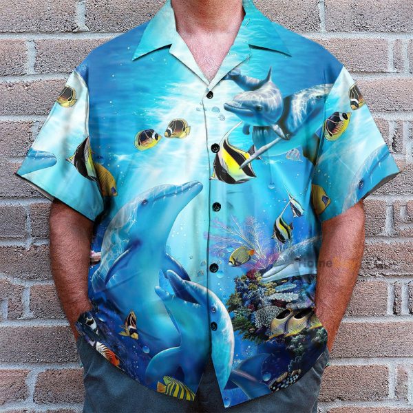 Dancing Dolphin In Blue Ocean Hawaiian Shirt