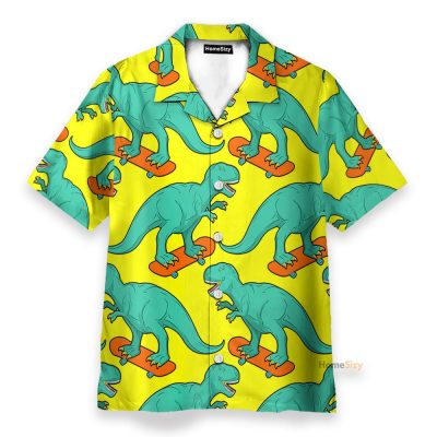 Funny Tyrannosaurus Rex On Skateboard Hawaiian Shirt & Beach Shorts