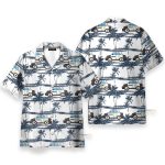 Police Car Tropical Coconut Tree Pattern Hawaiian Shirt & Beach Shorts