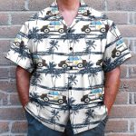 Police Car Tropical Coconut Tree Pattern Hawaiian Shirt & Beach Shorts
