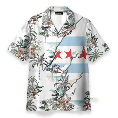 Navy Chicago Men'S Button'S Up Shirts Hawaiian Shirt