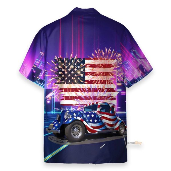 American Flag Hot Rod Car Hawaiian Shirt