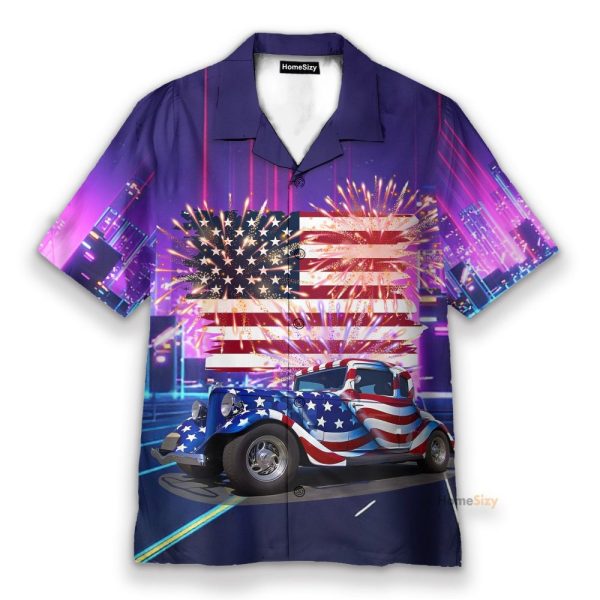 American Flag Hot Rod Car Hawaiian Shirt