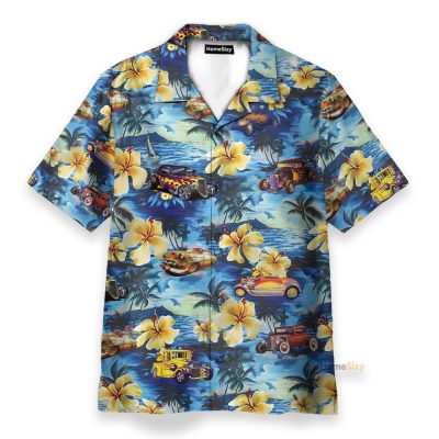 Hot Rod Car And Flowers Hawaiian Shirt & Beach Shorts