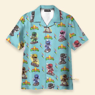 Mighty Morphin Power Rangers Cyan Hawaiian Shirt & Beach Shorts