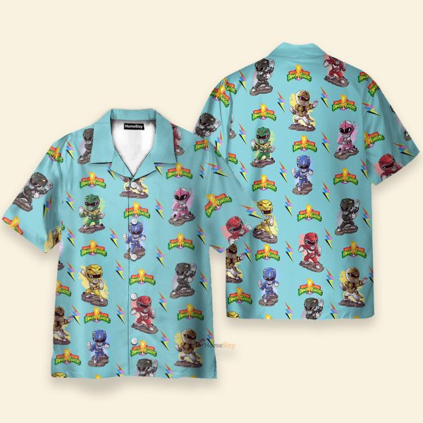 Mighty Morphin Power Rangers Cyan Hawaiian Shirt & Beach Shorts