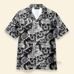 Black And White Skull Hawaiian Shirt & Beach Shorts