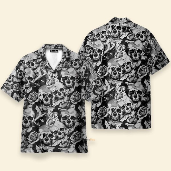 Black And White Skull Hawaiian Shirt & Beach Shorts
