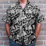 Black And White Skull Hawaiian Shirt & Beach Shorts