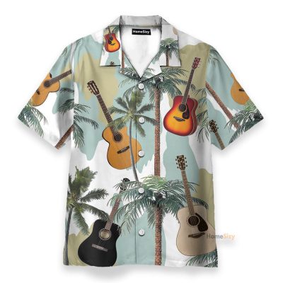 Guitars And Coconut Tree Tropical Pattern Hawaiian Shirt