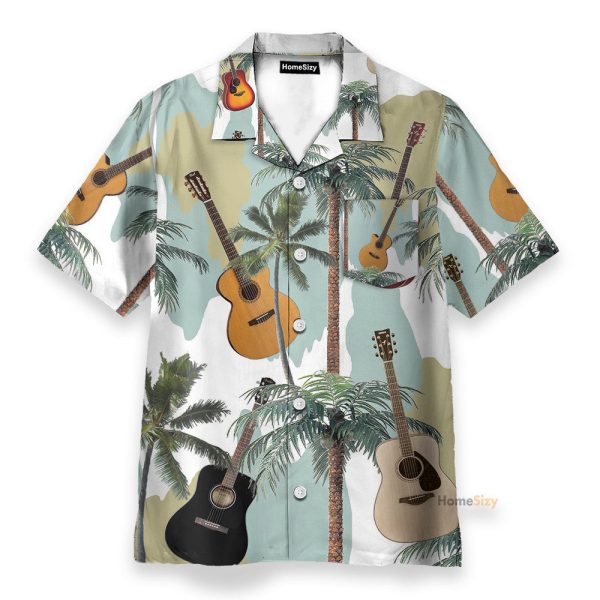 Guitars And Coconut Tree Tropical Pattern Hawaiian Shirt