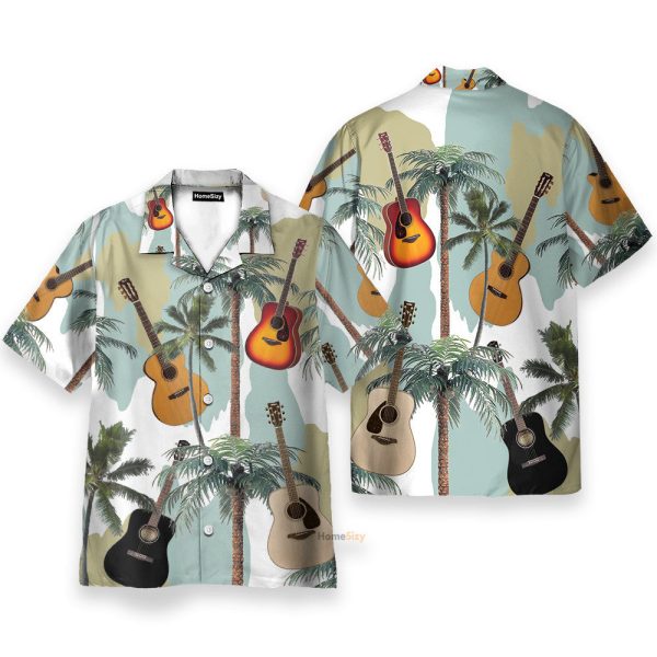 Guitars And Coconut Tree Tropical Pattern Hawaiian Shirt